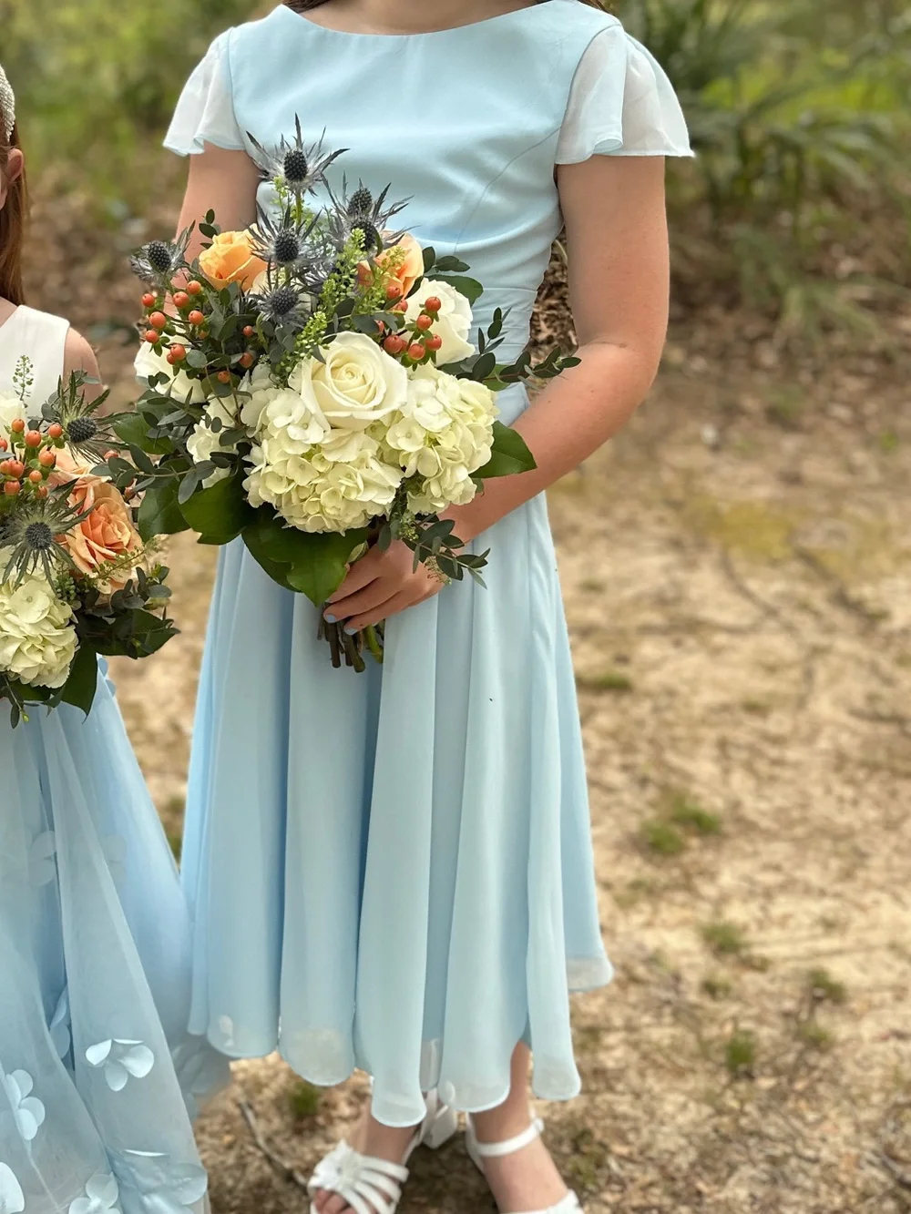 Azazie Sky Blue Chiffon Dress Youth 6 -Worn Once- Wedding Junior Bridesmaid